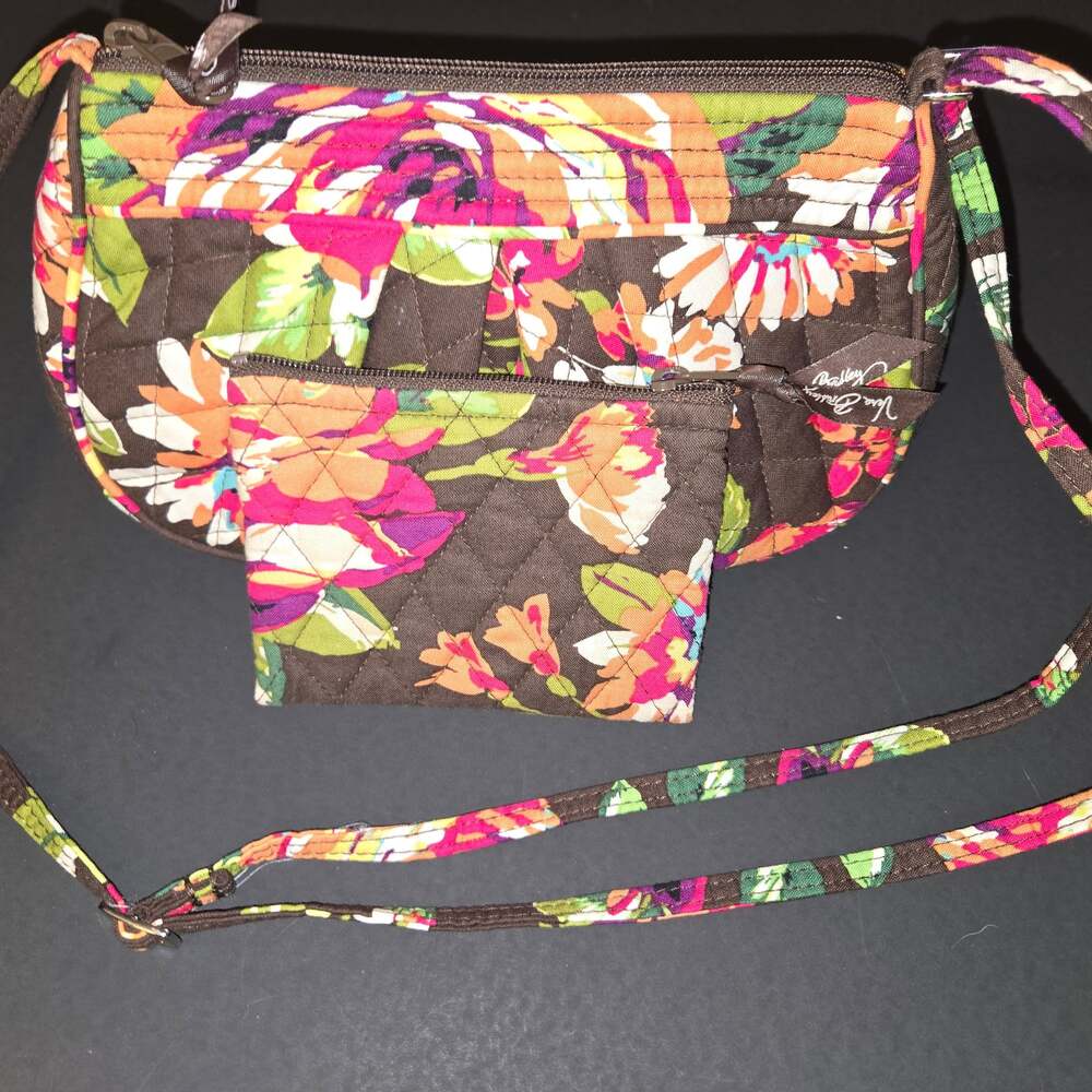 Vera Bradley Frannie Small Crossbody English Rose Brown Floral